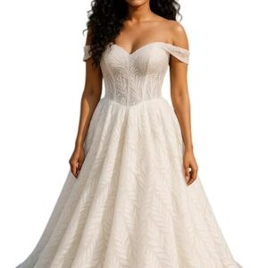 Pearl Embroidered White Wedding Gown for Indian Bride